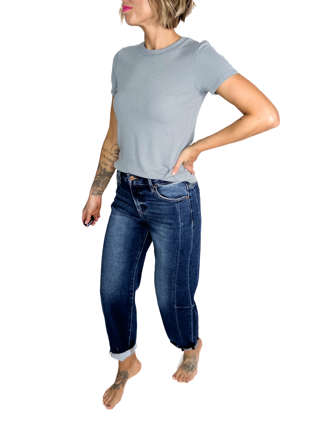 Risen Cruz Barrel Jean- DARK WASH