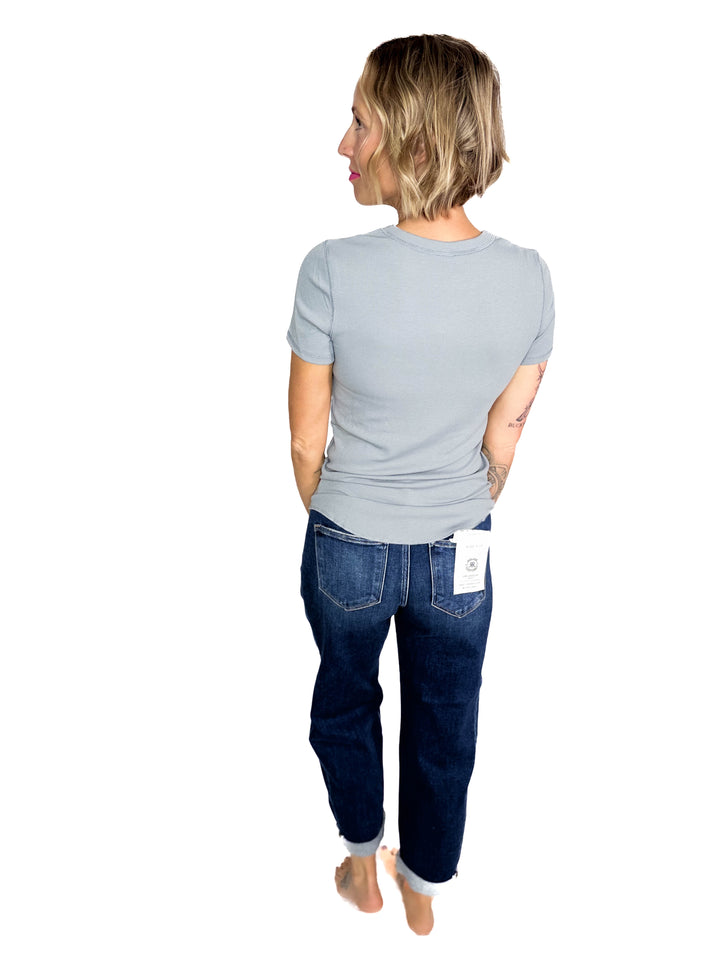 Beth Ribbed Short Sleeve- PEBBLE