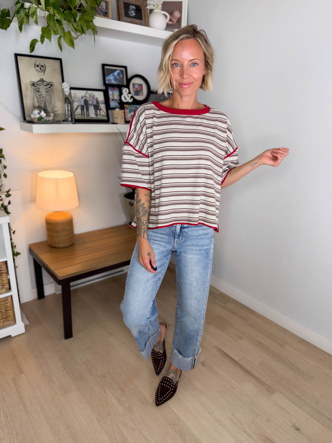 Finner Striped Short Sleeve Boxy Top- COCO STRIPE