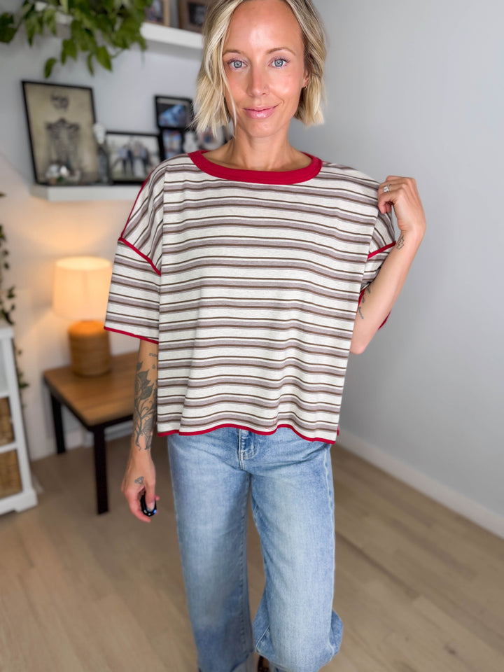 Finner Striped Short Sleeve Boxy Top- COCO STRIPE
