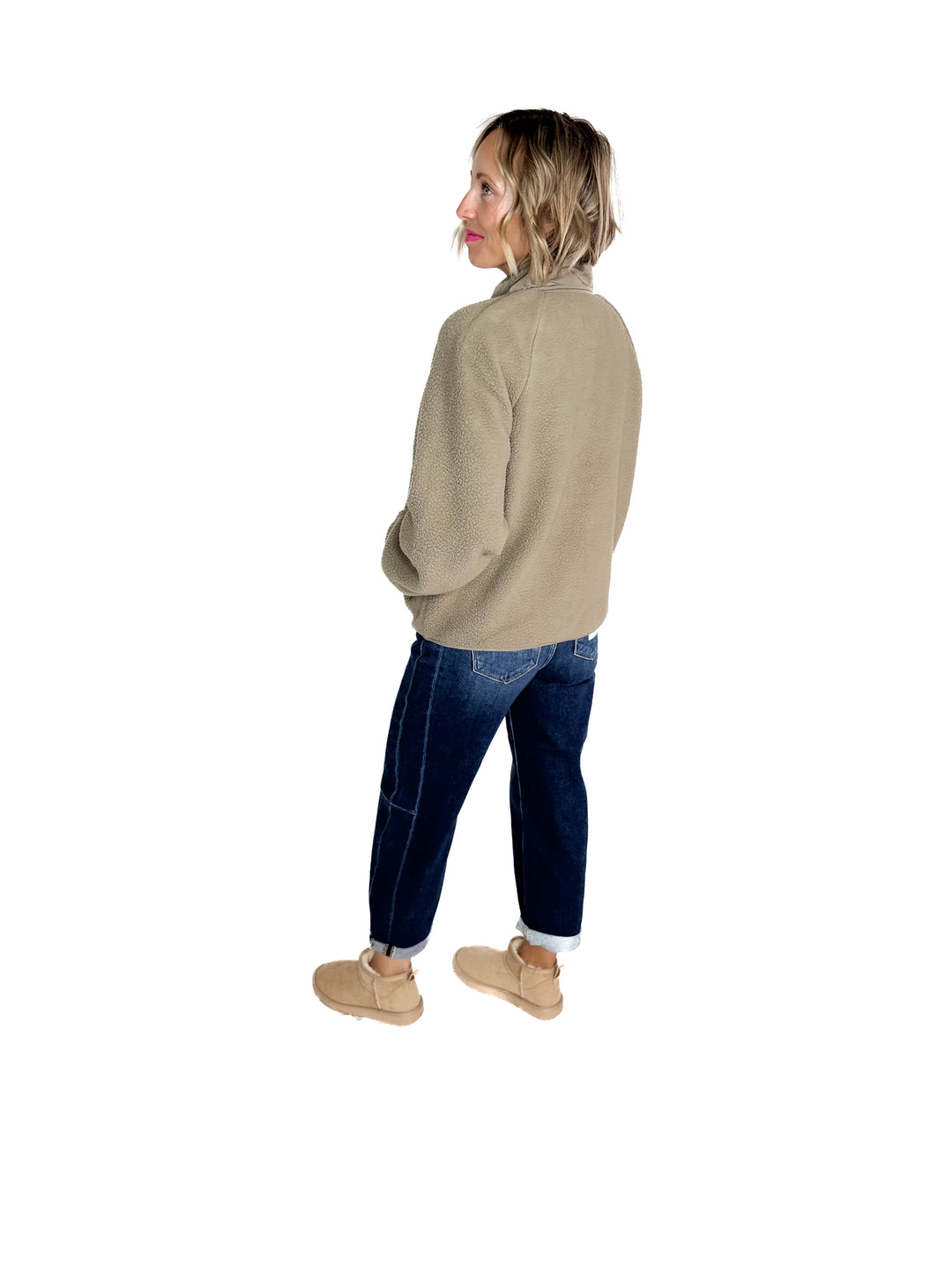Jayde Fleece Button Up Jacket With Accent Pocket- SOFT OLIVE