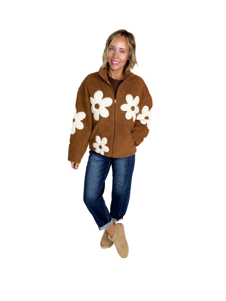 RD STYLE Morisa Mock Neck Zip Up Sherpa Jacket- TOFFEE