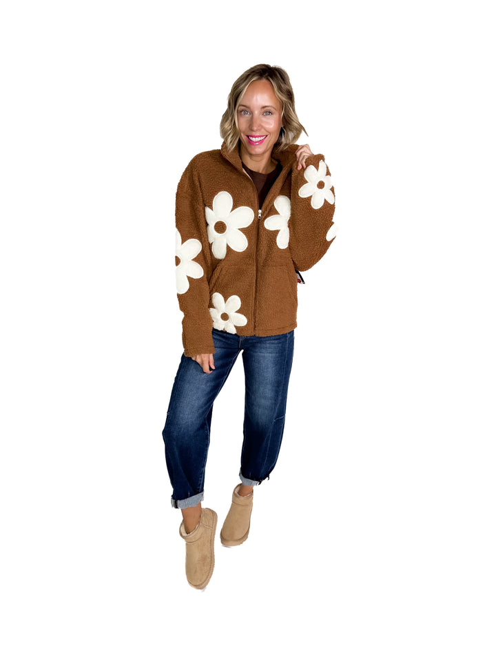 RD STYLE Morisa Mock Neck Zip Up Sherpa Jacket- TOFFEE