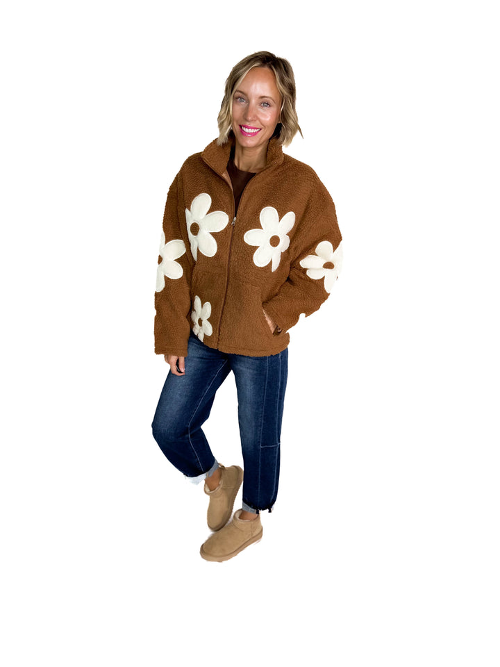 RD STYLE Morisa Mock Neck Zip Up Sherpa Jacket- TOFFEE