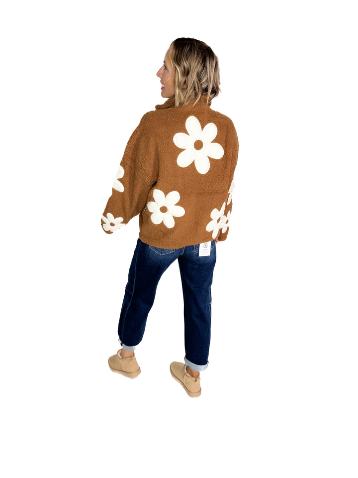 RD STYLE Morisa Mock Neck Zip Up Sherpa Jacket- TOFFEE