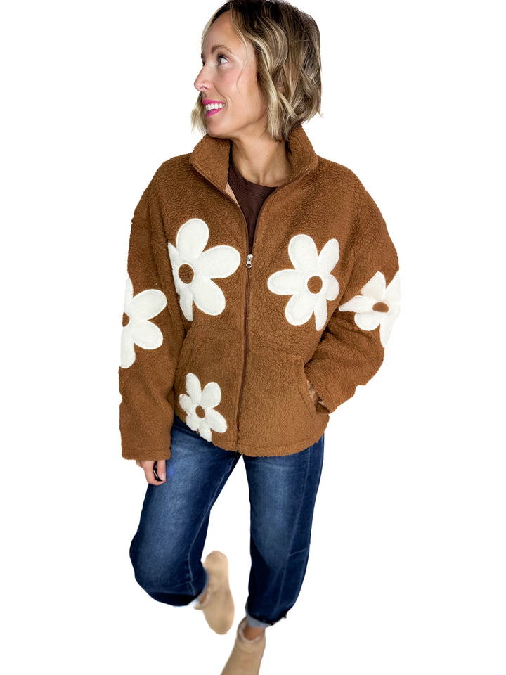 RD STYLE Morisa Mock Neck Zip Up Sherpa Jacket- TOFFEE