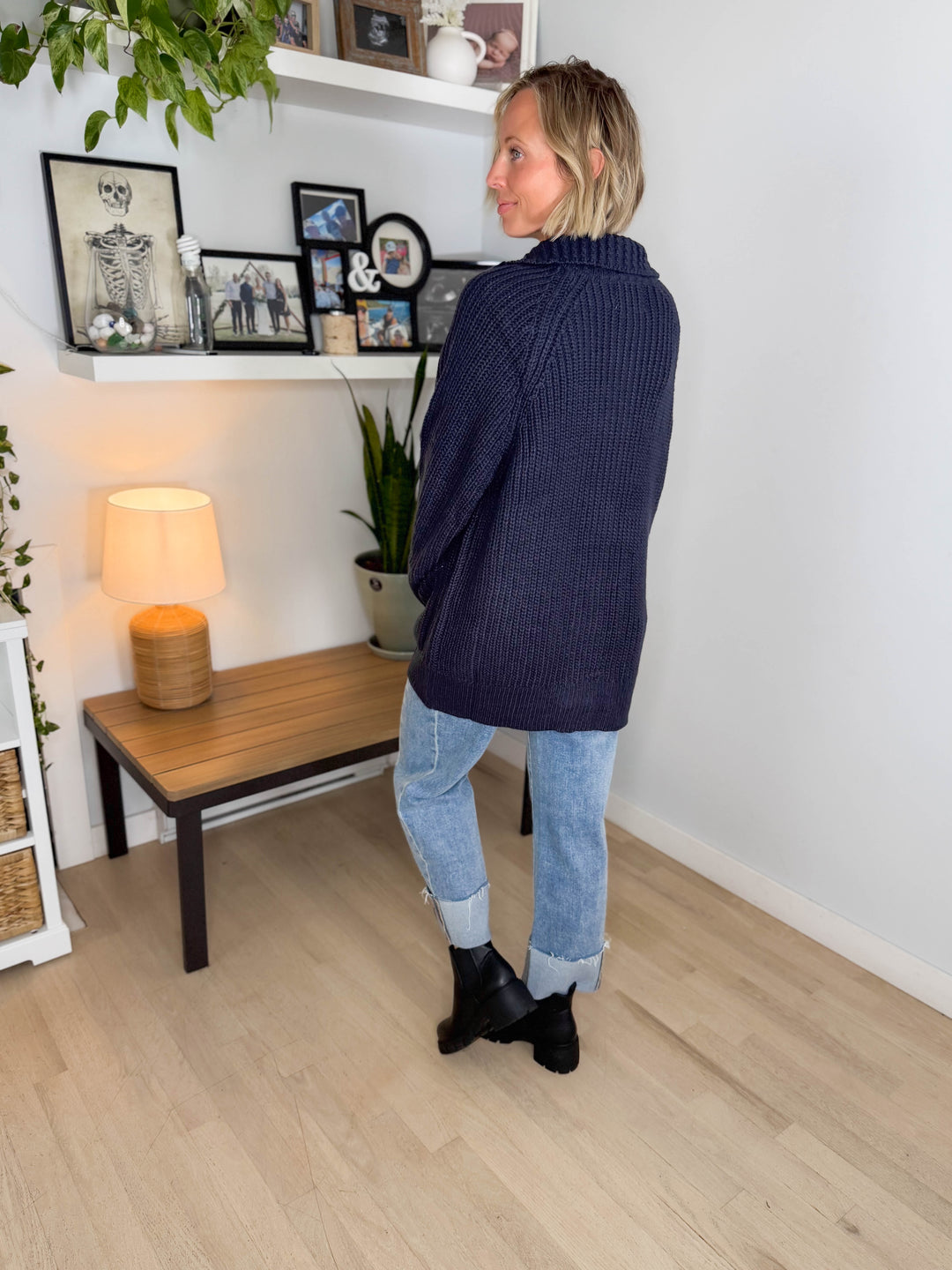 Palms Toggle Chunky Knit Long Line Coatigan- NAVY