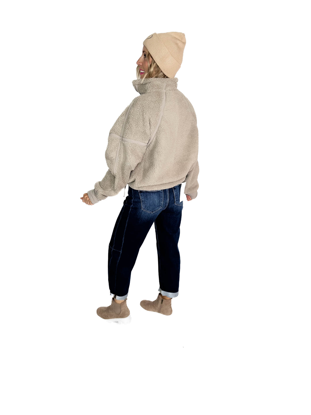 Tundra Mock Neck 1/2 Zip Sherpa Jacket- STONE TAUPE