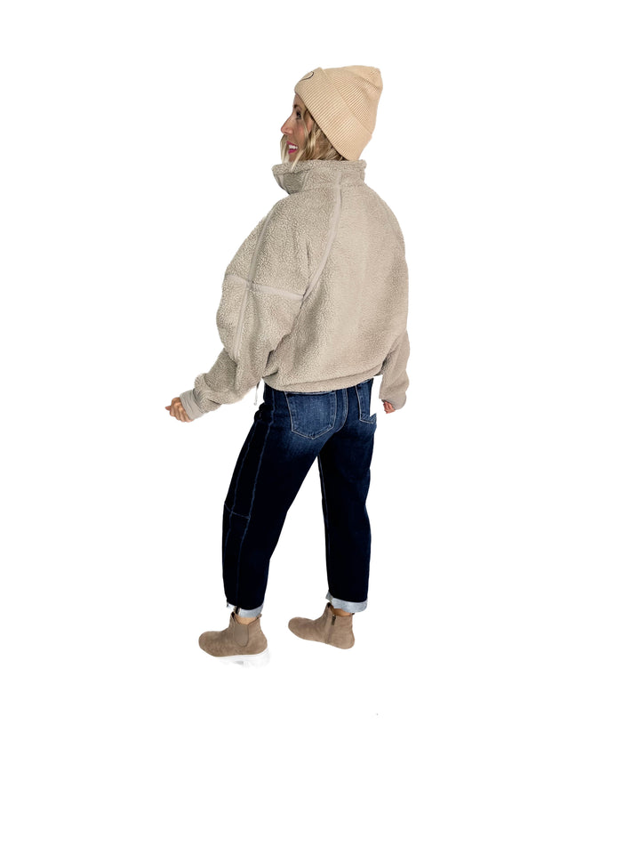 Tundra Mock Neck 1/2 Zip Sherpa Jacket- STONE TAUPE