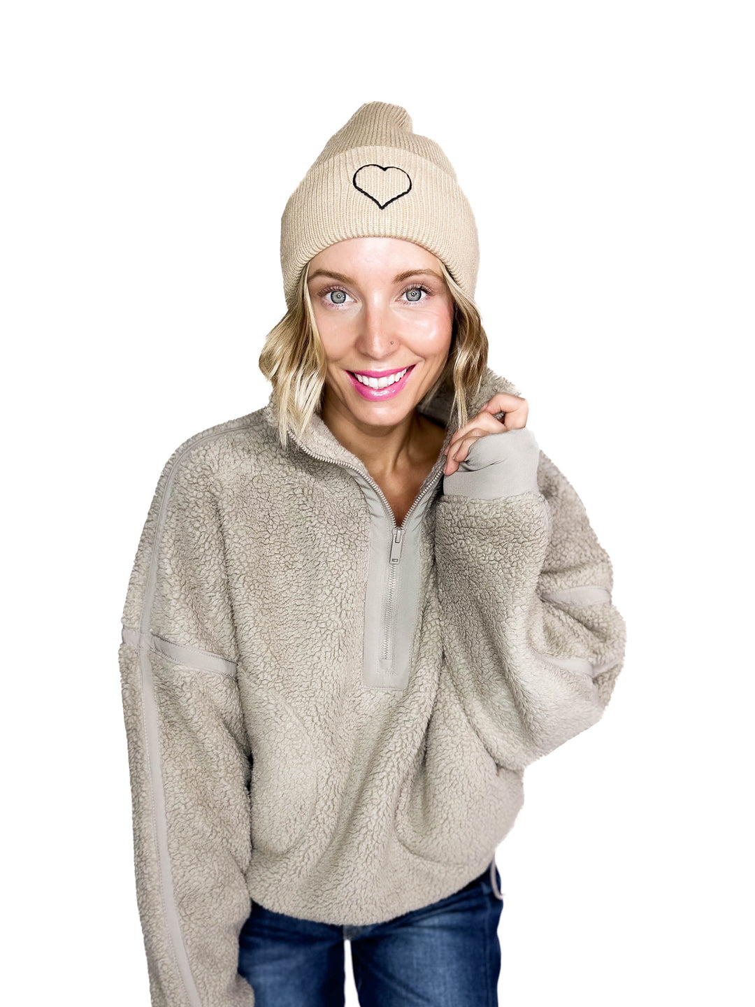 Only Alpha Life Embroidered Knit Beanie- ECRU