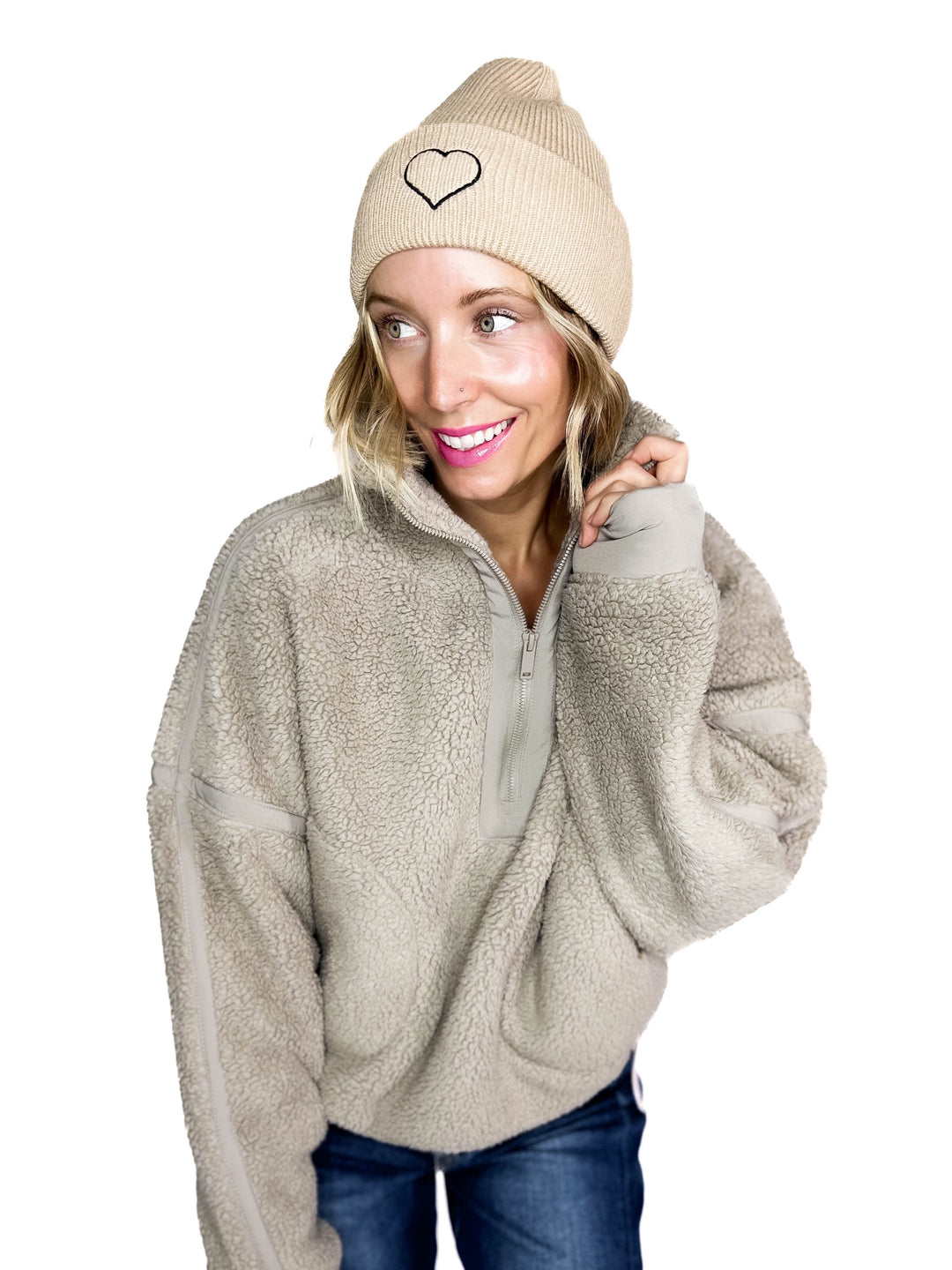 Only Alpha Life Embroidered Knit Beanie- ECRU