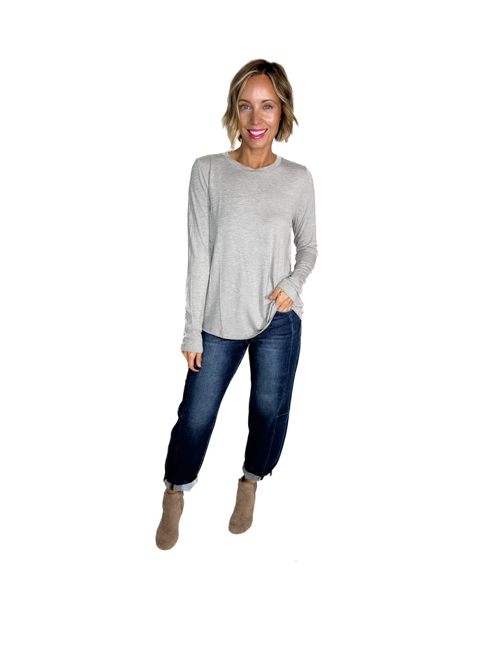Natalie Modal Long Sleeve Top- HEATHER GREY