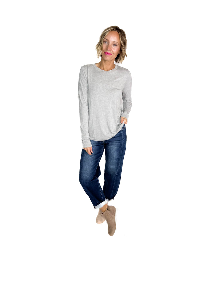 Natalie Modal Long Sleeve Top- HEATHER GREY