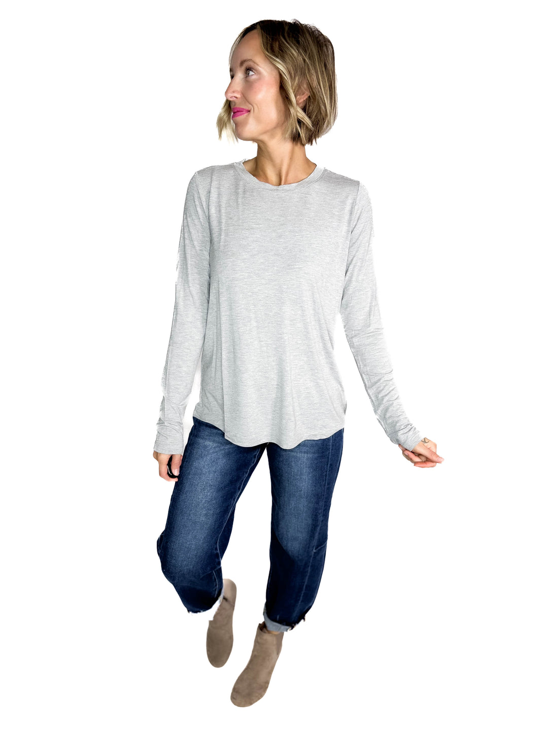 Natalie Modal Long Sleeve Top- HEATHER GREY