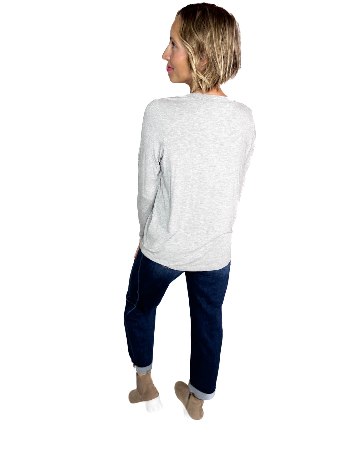 Natalie Modal Long Sleeve Top- HEATHER GREY