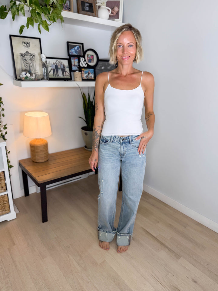 Kancan Premium Georgia 90's Relaxed Mid Rise Jeans- MEDIUM LIGHT
