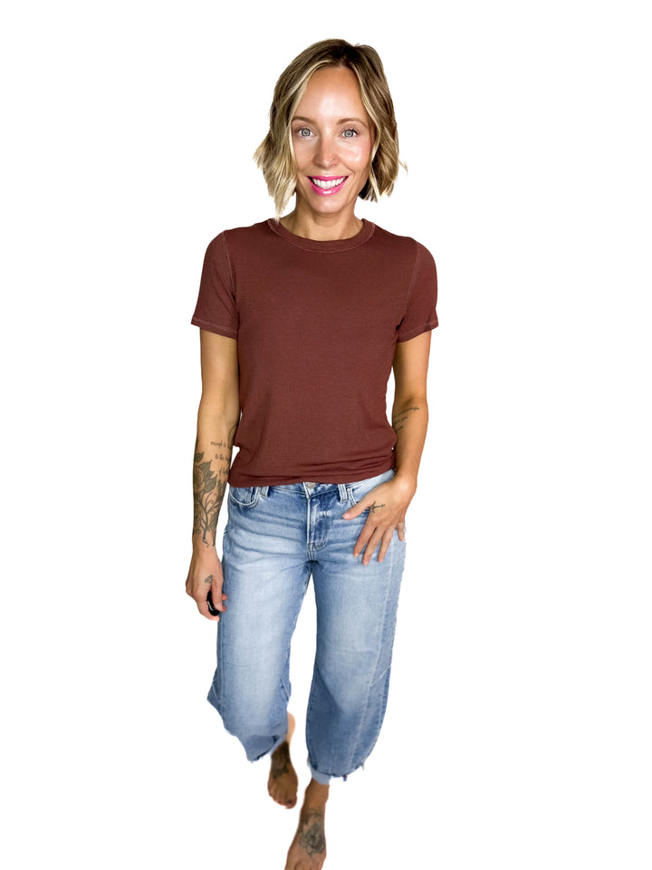 Beth Ribbed Short Sleeve- ESPRESSO