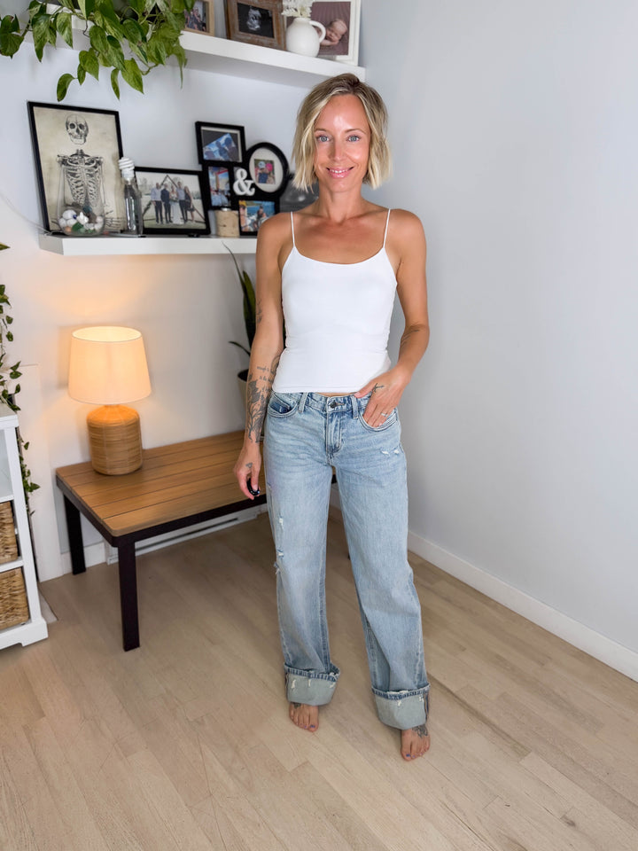 Kancan Premium Georgia 90's Relaxed Mid Rise Jeans- MEDIUM LIGHT