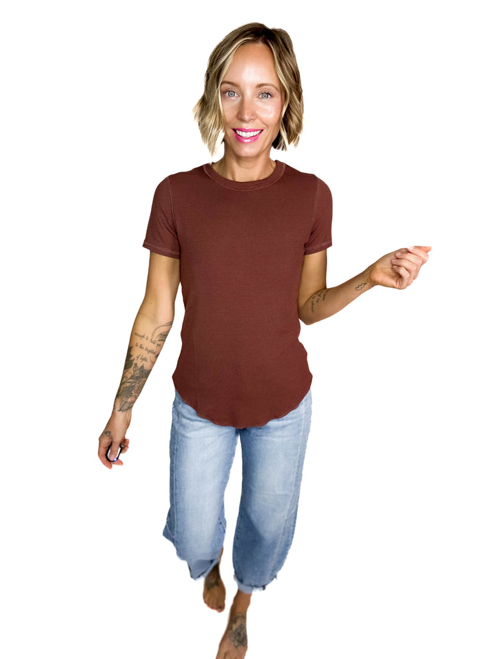 Beth Ribbed Short Sleeve- ESPRESSO