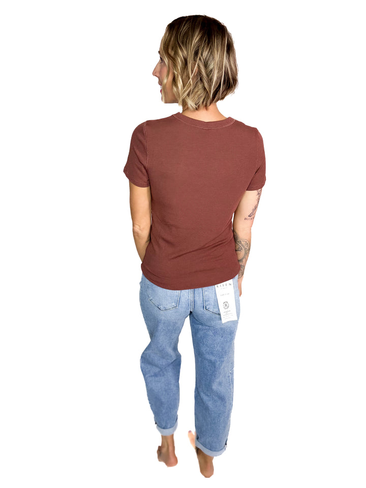 Beth Ribbed Short Sleeve- ESPRESSO