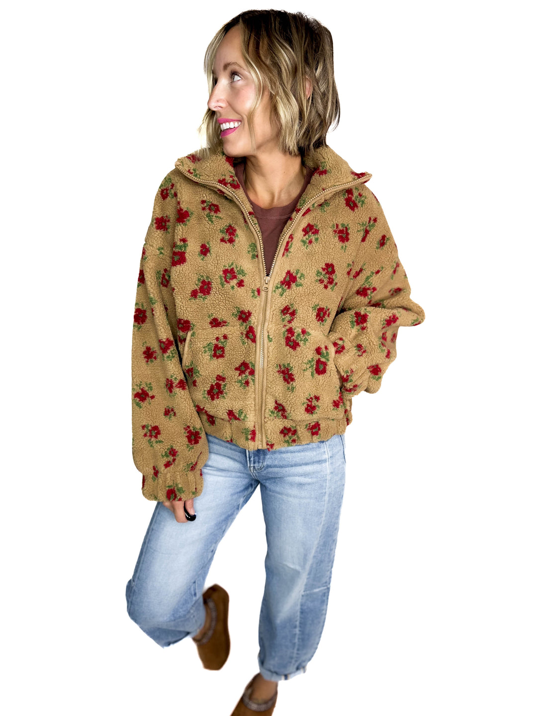 Shayla Full Zip Sherpa Jacket- TAUPE