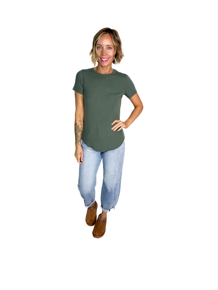 Beth Ribbed Short Sleeve- TEAL GREEN