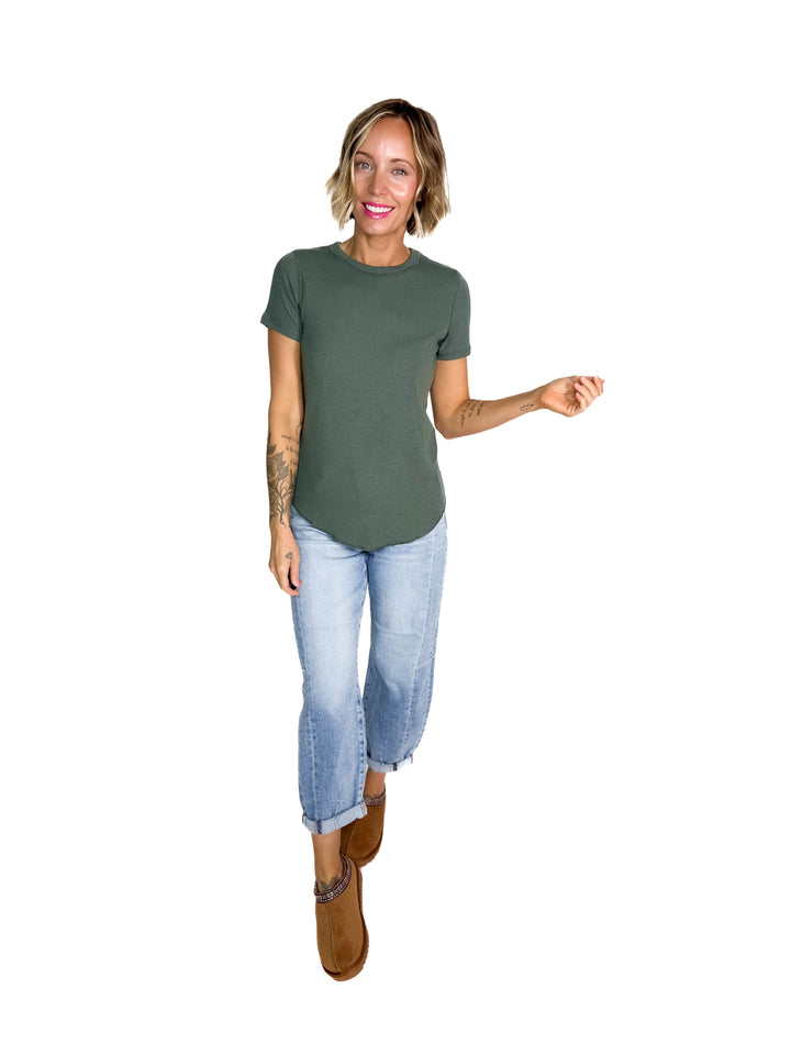 Beth Ribbed Short Sleeve- TEAL GREEN