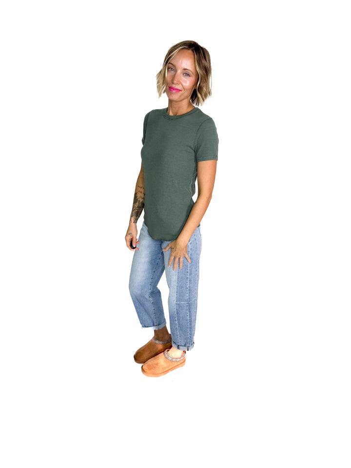 Beth Ribbed Short Sleeve- TEAL GREEN