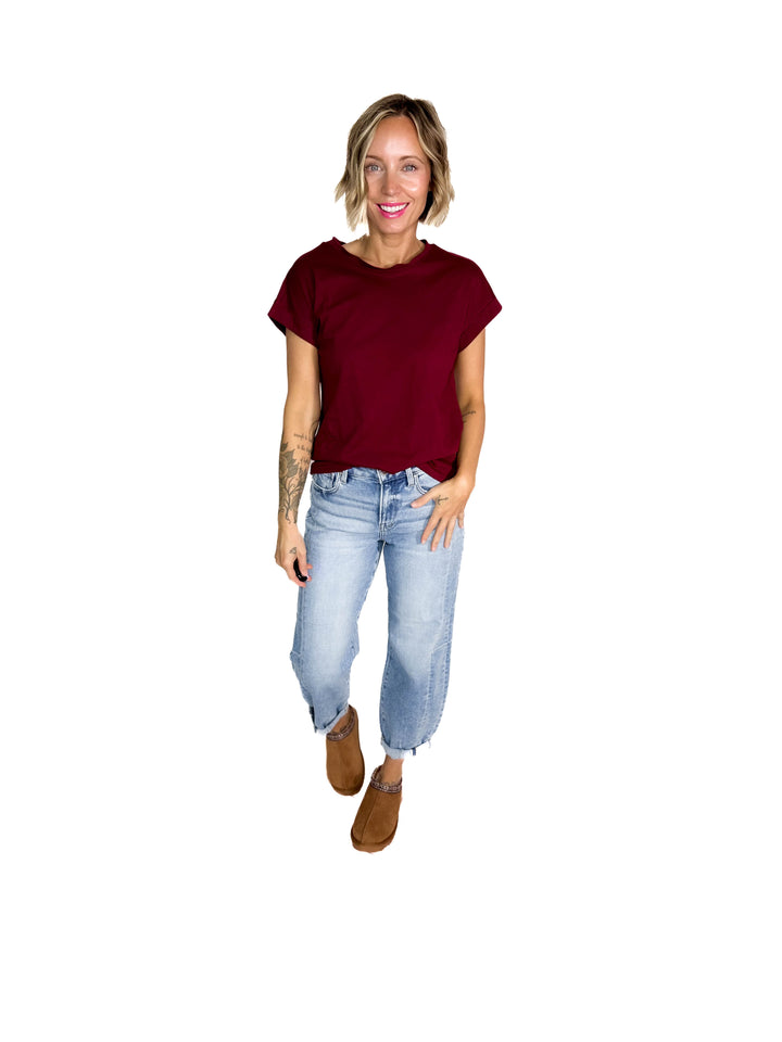 Edna Cotton Folded Sleeve T-Shirt- CABARNET