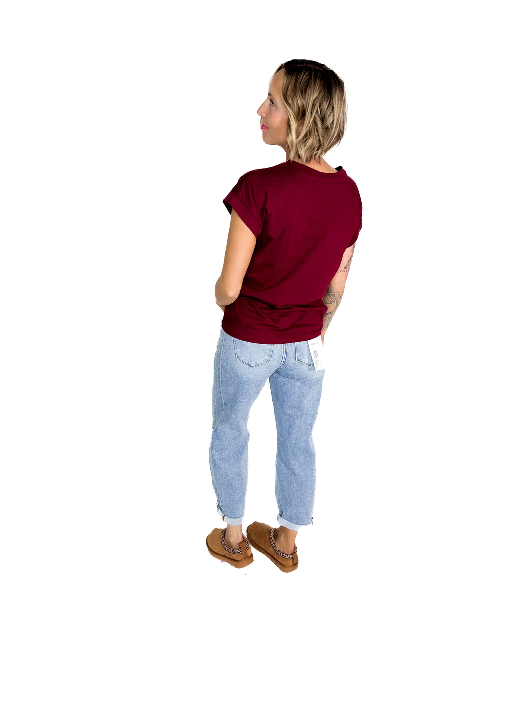 Edna Cotton Folded Sleeve T-Shirt- CABARNET