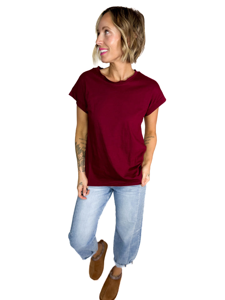 Edna Cotton Folded Sleeve T-Shirt- CABARNET