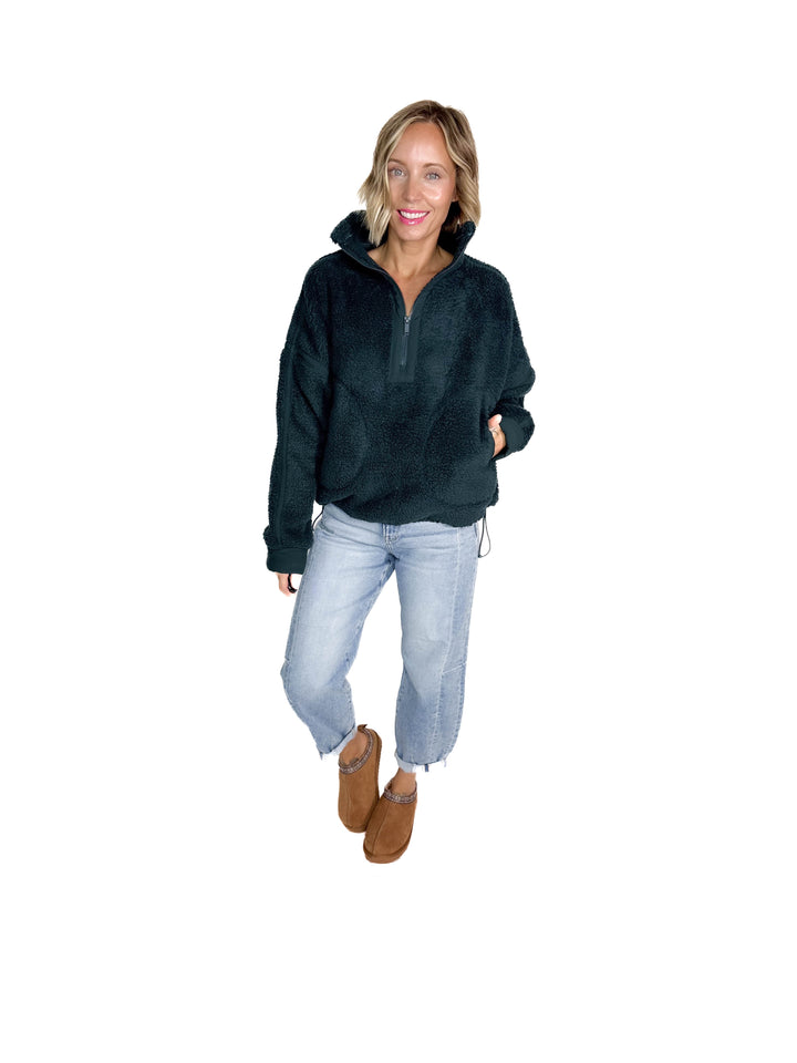Tundra Mock Neck 1/2 Zip Sherpa Jacket- DARK SEA GREEN