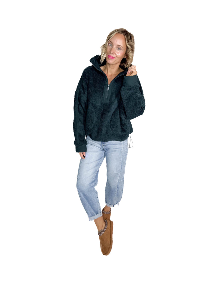 Tundra Mock Neck 1/2 Zip Sherpa Jacket- DARK SEA GREEN