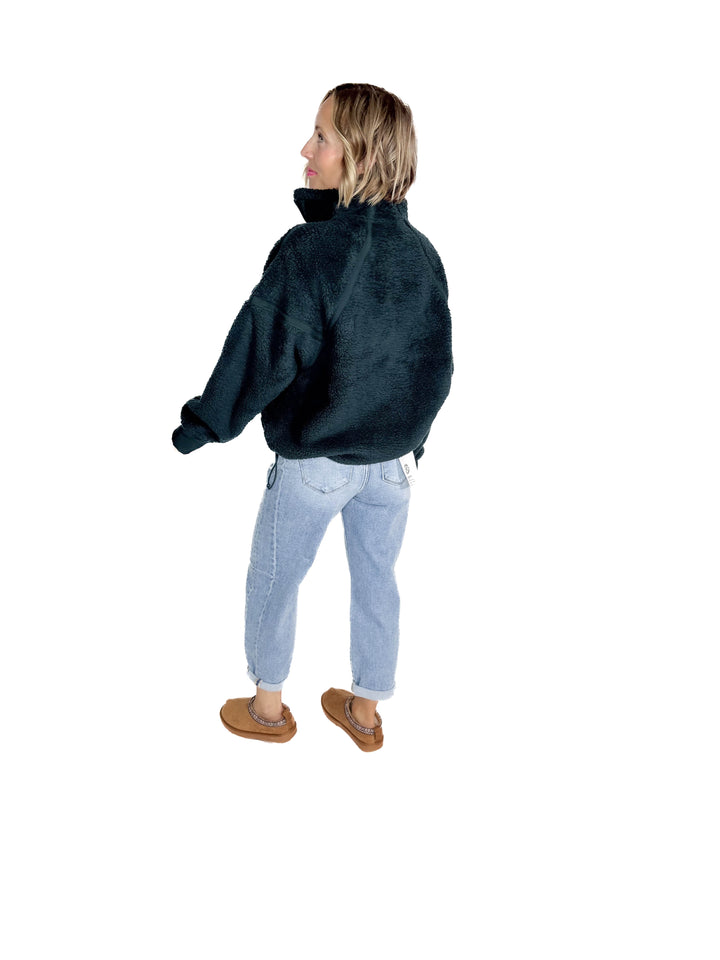 Tundra Mock Neck 1/2 Zip Sherpa Jacket- DARK SEA GREEN