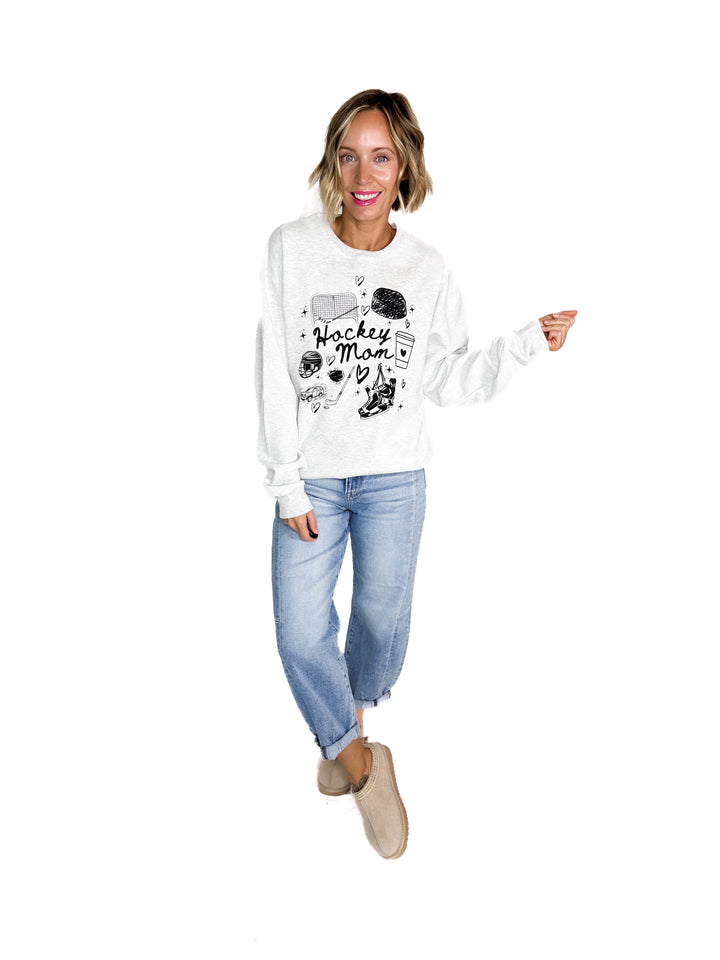 Hockey Mom Doodles Crewneck- ASH GREY