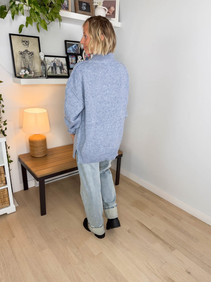 Forage Mockneck Oversized Sweater- WASHED BLUE