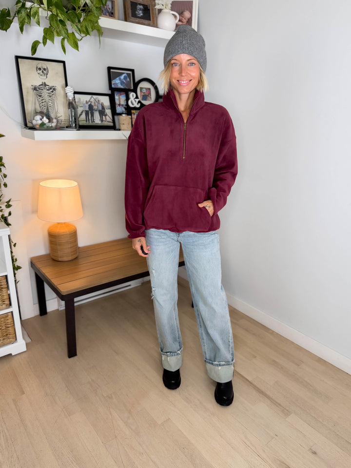 Harvest Sun 1/4 Zip Premium Plush Fleece Pullover- PLUM