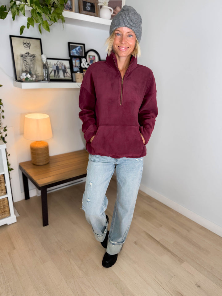 Harvest Sun 1/4 Zip Premium Plush Fleece Pullover- PLUM