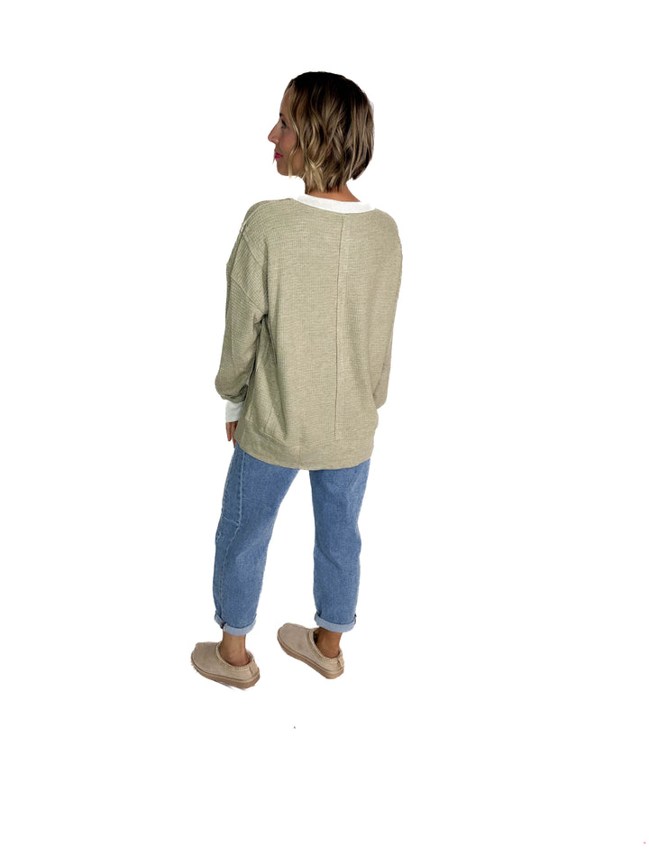 Loom Brushed Thermal Crew NeckPullover- OLIVE