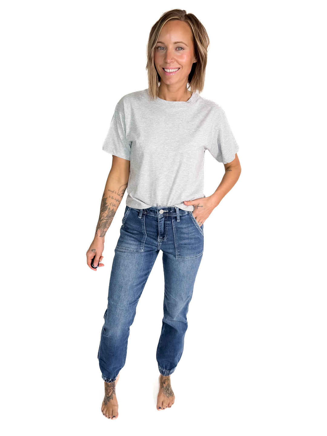 RISEN Tania High Rise Ankle Jogger Jeans- MEDIUM WASH-FINAL SALE