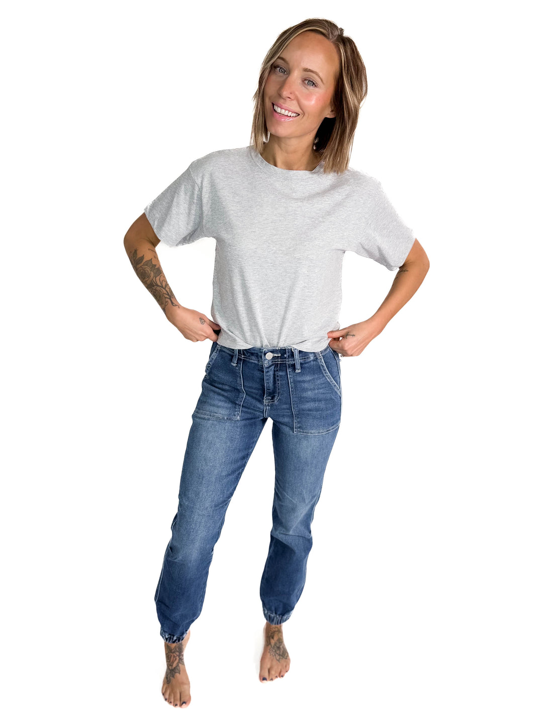 RISEN Tania High Rise Ankle Jogger Jeans- MEDIUM WASH-FINAL SALE