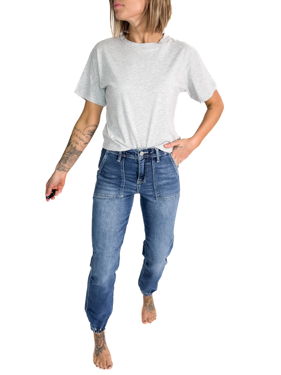 RISEN Tania High Rise Ankle Jogger Jeans- MEDIUM WASH-FINAL SALE