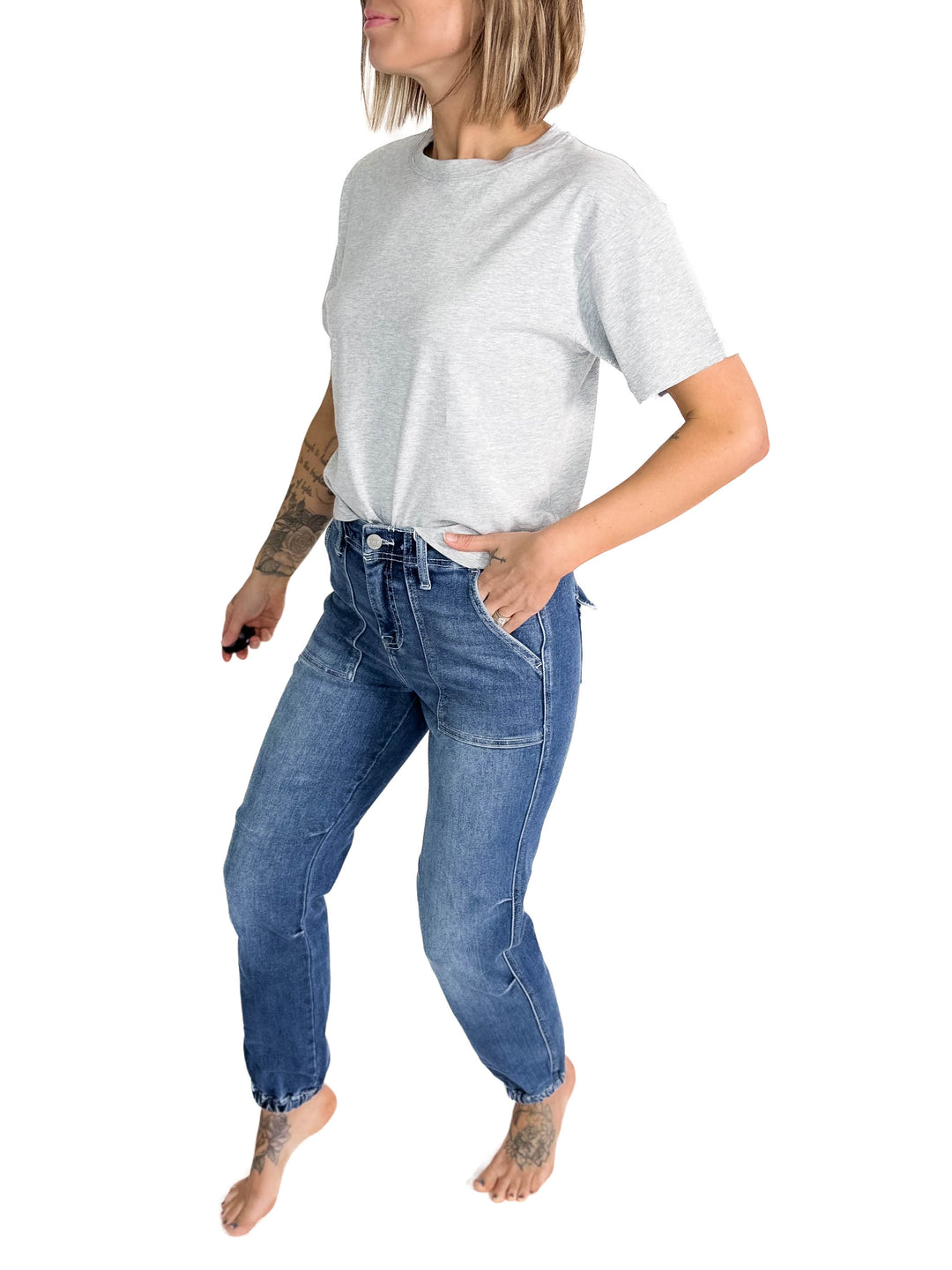 RISEN Tania High Rise Ankle Jogger Jeans- MEDIUM WASH-FINAL SALE
