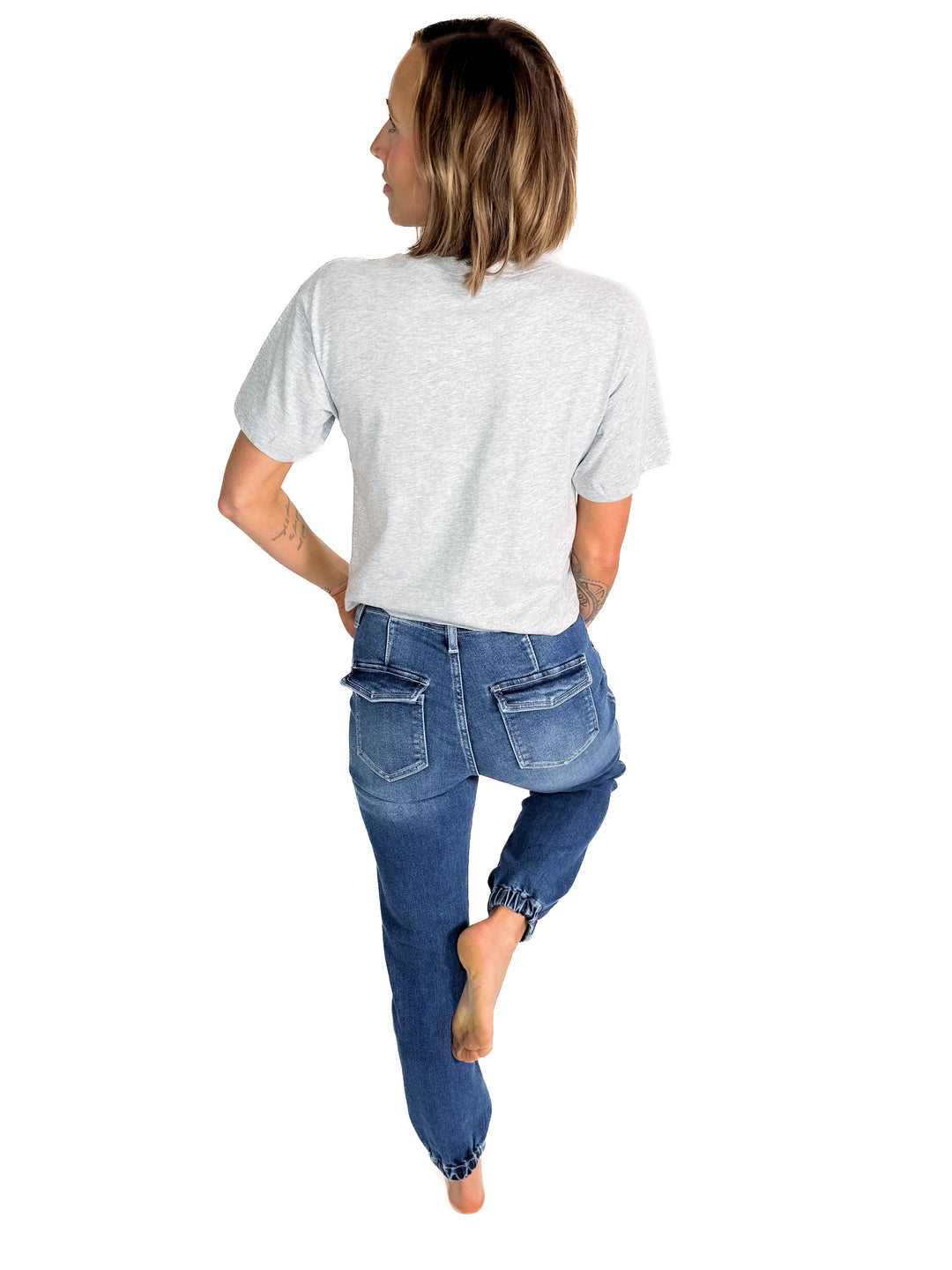 RISEN Tania High Rise Ankle Jogger Jeans- MEDIUM WASH-FINAL SALE