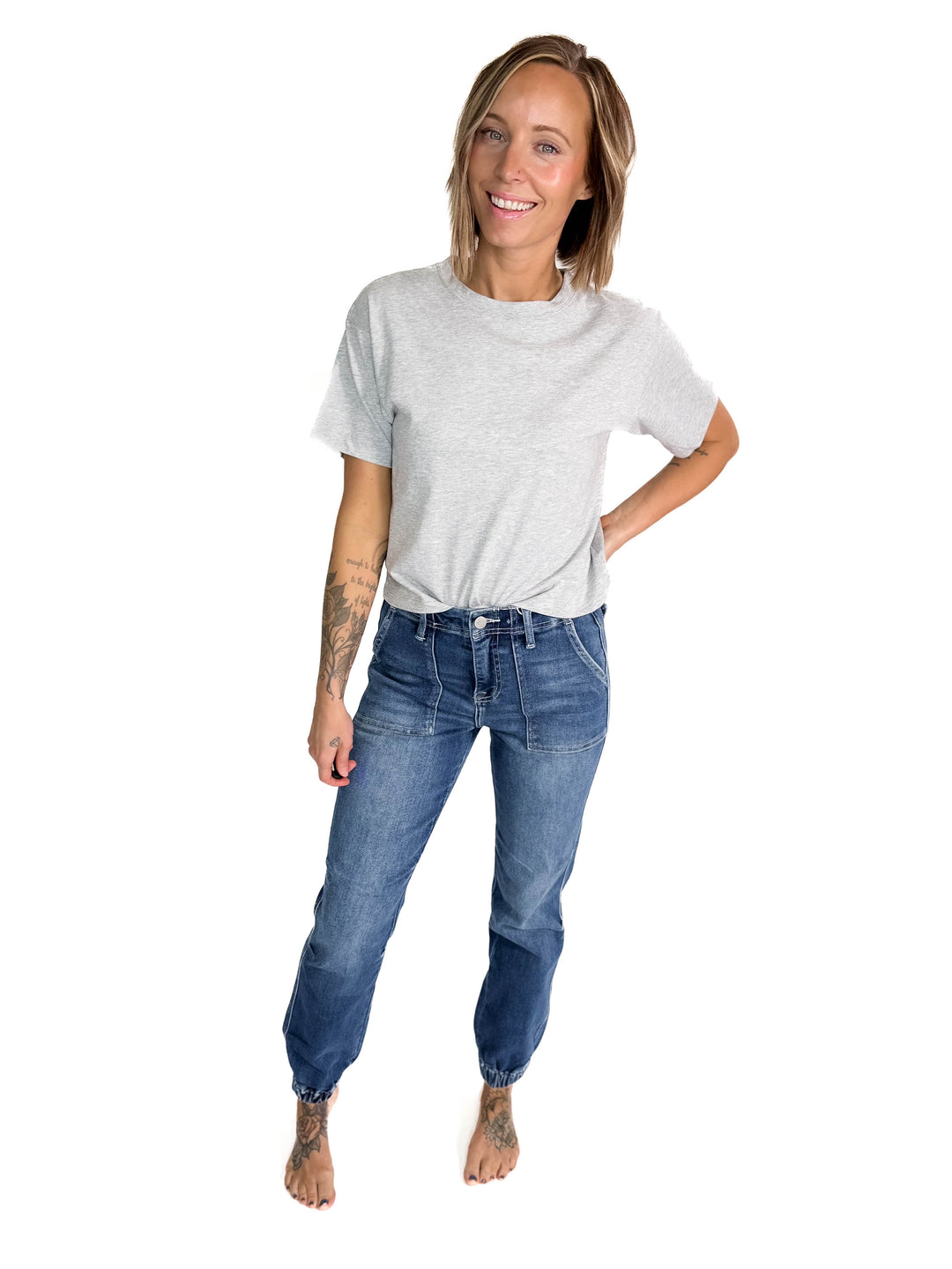 RISEN Tania High Rise Ankle Jogger Jeans- MEDIUM WASH-FINAL SALE