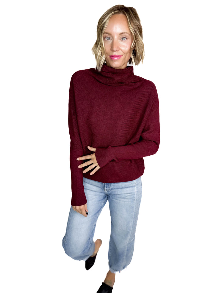 Wrenley Dolman Knit Sweater- MAROON