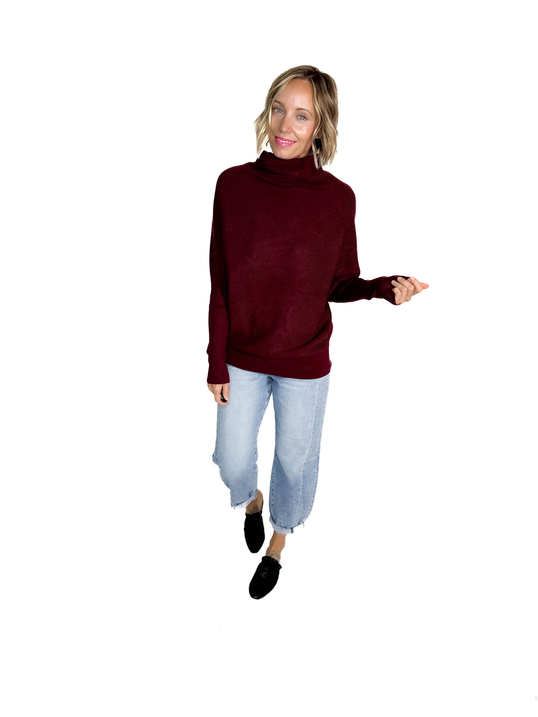 Wrenley Dolman Knit Sweater- MAROON