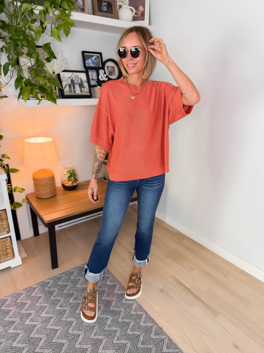Sunspell Drop Shoulder Knit Top- POPPY