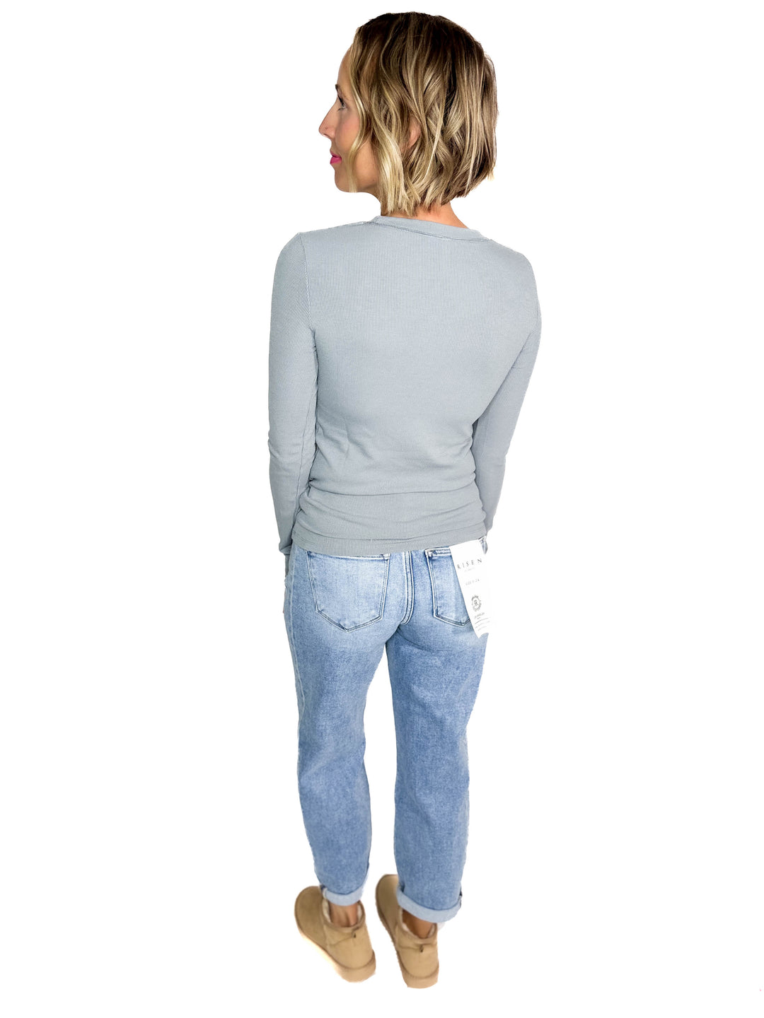Beth Ribbed Long Sleeve- PEBBLE