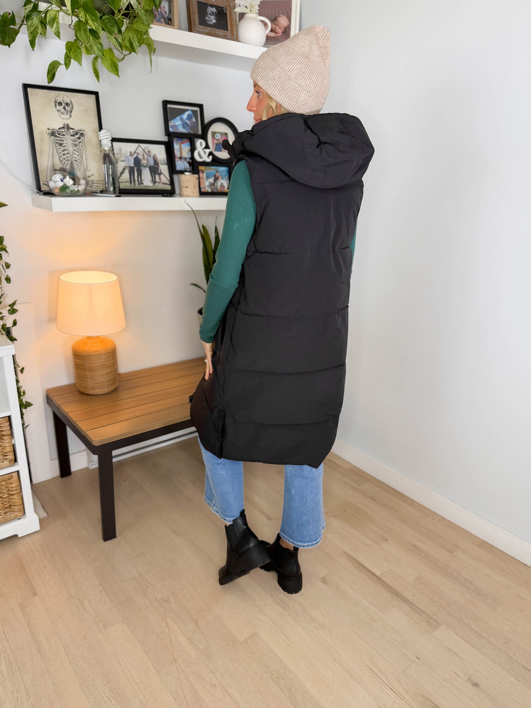 ONLY Blair Long Hooded Puffer Vest- BLACK